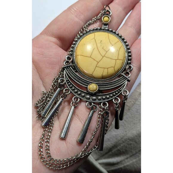 Paparazzi Bohemian Yellow And Silver Tone Pendant Necklace - Picture 8 of 9